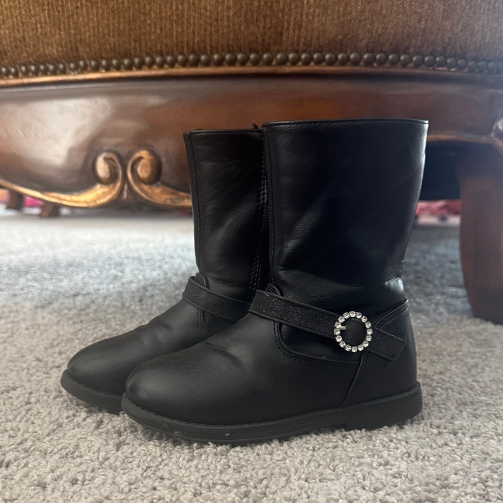 CECELIA NEW YORK Black Kids Boots with Sparkling Buckle